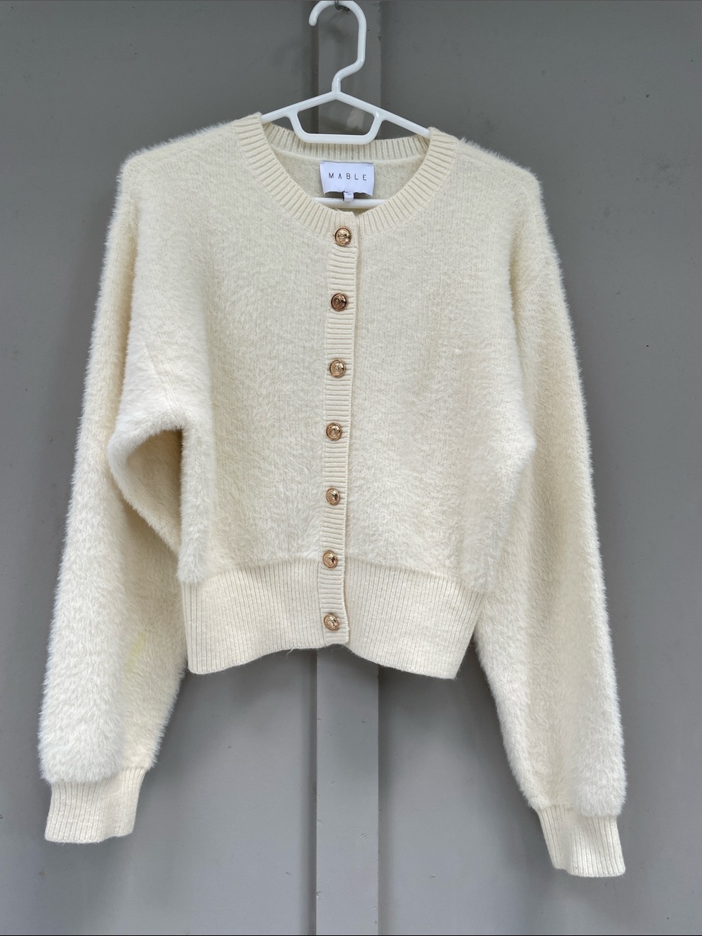 Mable Ivory/ Cream Cardigan with gold buttons. Small.